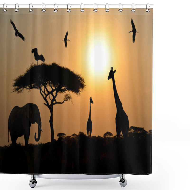 Personality  Animal Silhouettes Over Sunset On Safari In African Savannah Shower Curtains