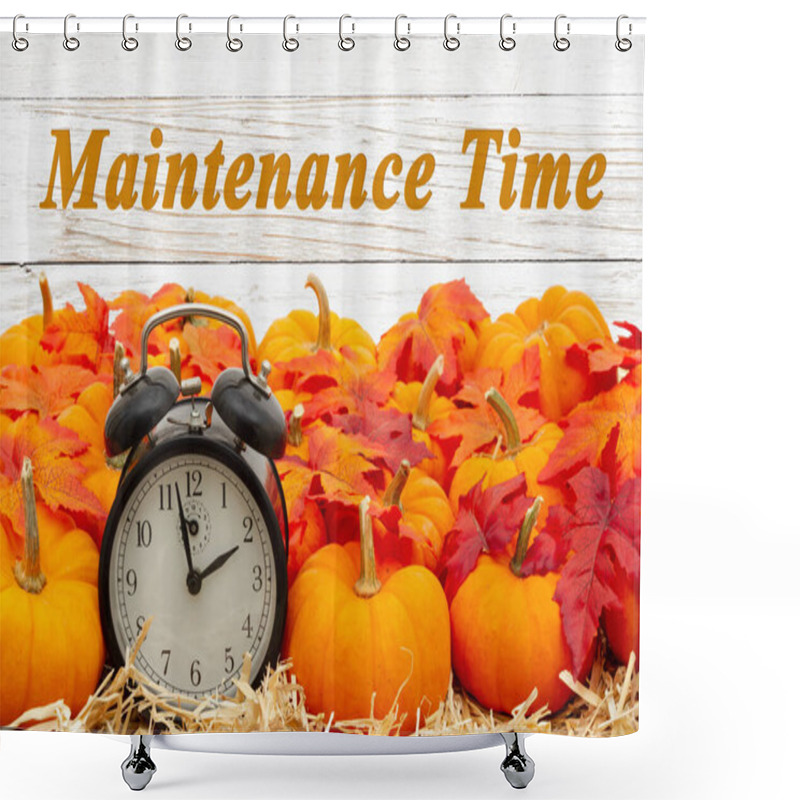 Personality  Maintenance Time Message With A Retro Alarm Clock With Pumpkins  Shower Curtains