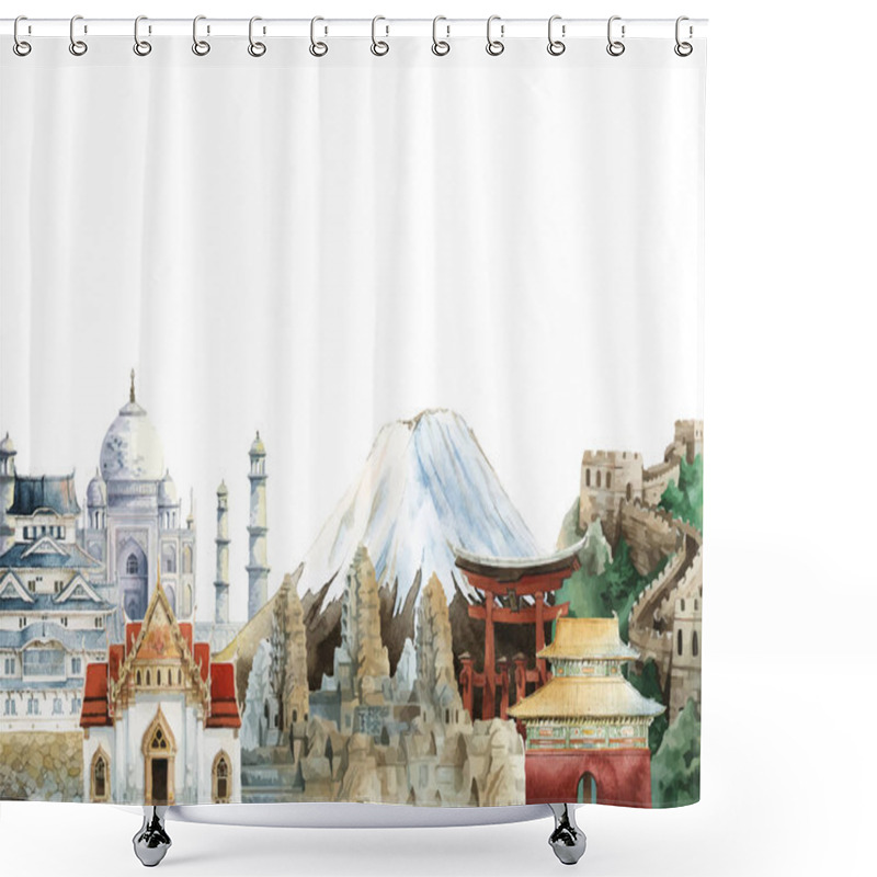 Personality  Set Of Famous Landmark Vectors Shower Curtains