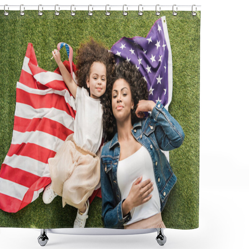 Personality  Woman With Daughter On American Flag Shower Curtains