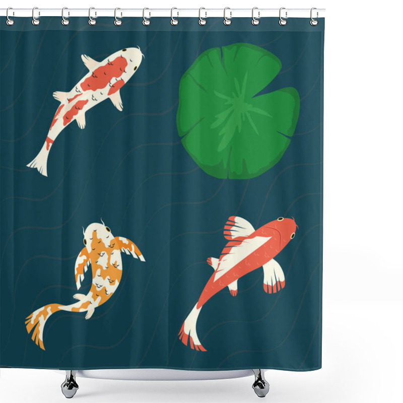 Personality  Koi Fishes With Lotus Leaf Shower Curtains