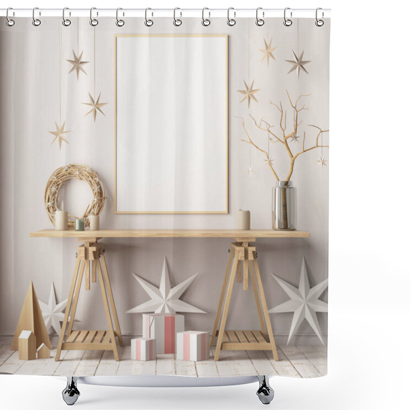 Personality  Mock Up Poster In The Christmas Interior Shower Curtains