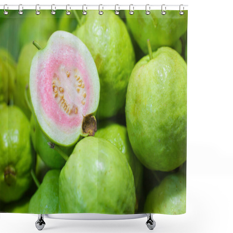 Personality  Thai Red Guava Is A Traditional Thai Fruit, It Has Green Color Outside Skin And Red Or Pink Flesh. It Is Highly Vitamin C Fruit. Shower Curtains