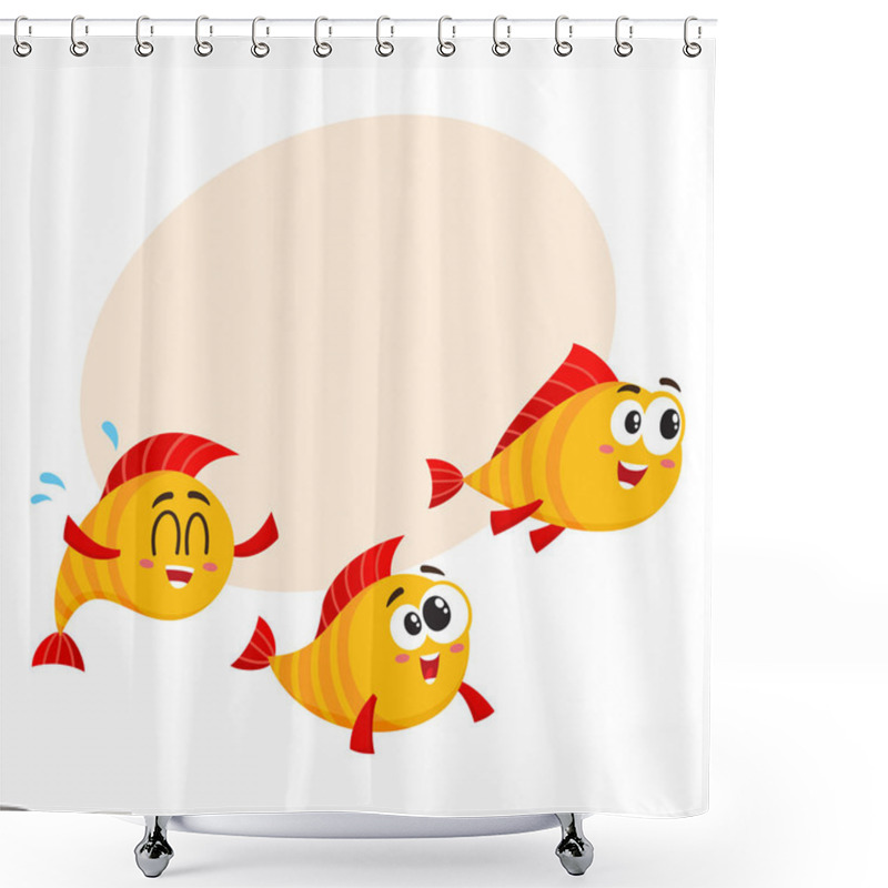 Personality  Shoal Of Three Funny Golden, Yellow Fish Characters Speeding Somewhere Shower Curtains