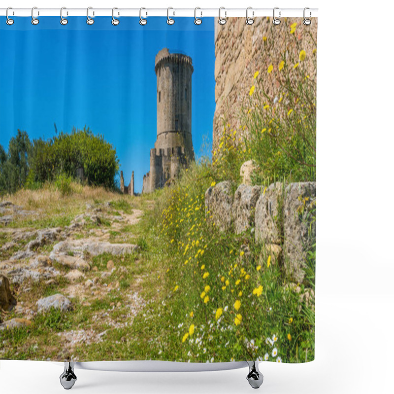 Personality  Ruins Of The Ancient City Of Velia With The Sea In The Background, Near Ascea, Cilento, Campania, Southern Italy. Shower Curtains