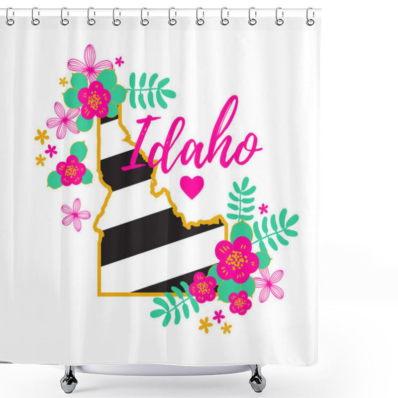 Personality  Idaho State Map Creative Vector Typography Lettering Composition With Flowers. Design Concept Shower Curtains