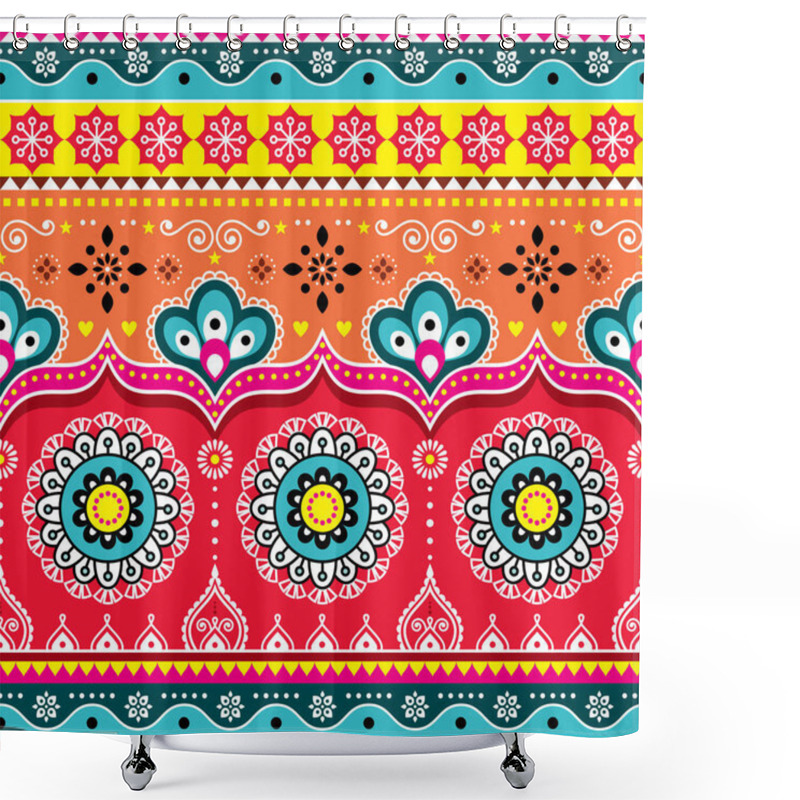 Personality  Pakistani Or Indian Truck Art Design, Jingle Trucks Seamless Vector Pattern, Colorful Floral Repetitive Decoration  Shower Curtains