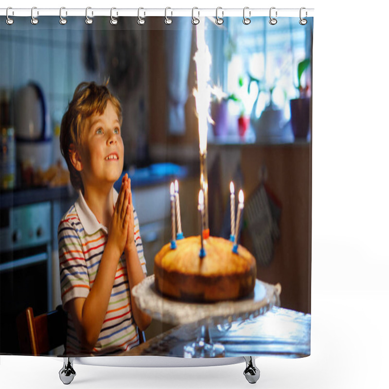 Personality  Adorable Happy Blond Little Kid Boy Celebrating His Birthday. Shower Curtains