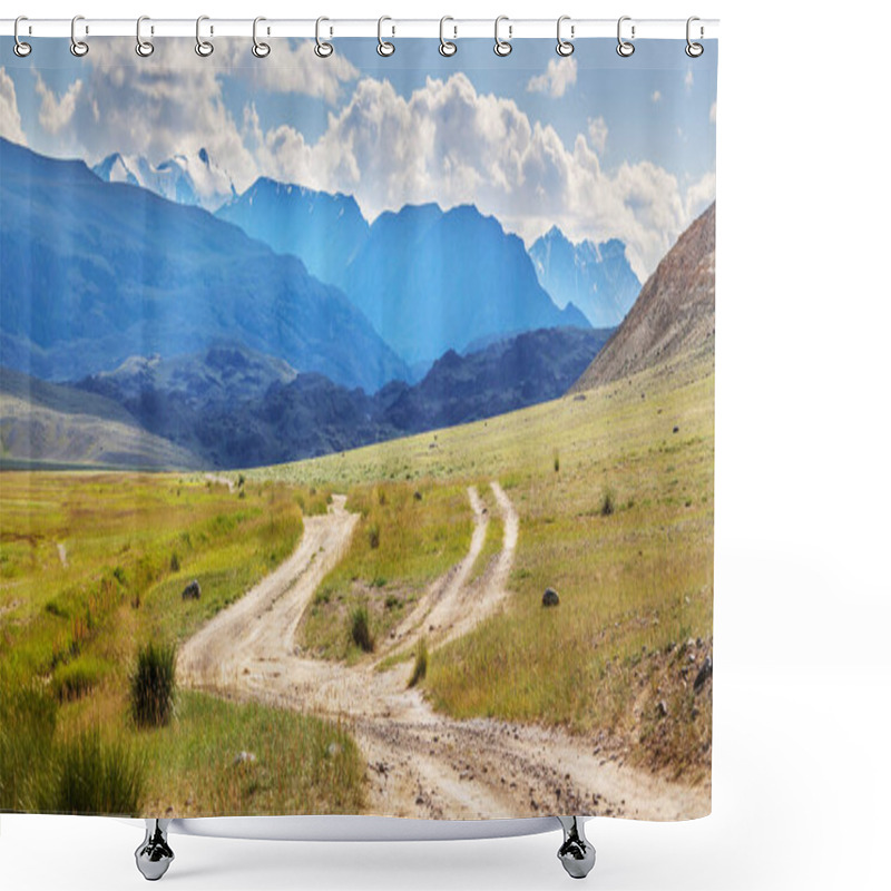 Personality  Dry Mongolian Landscapes In The Altai Mountains. Diverging Country Roads. Shower Curtains