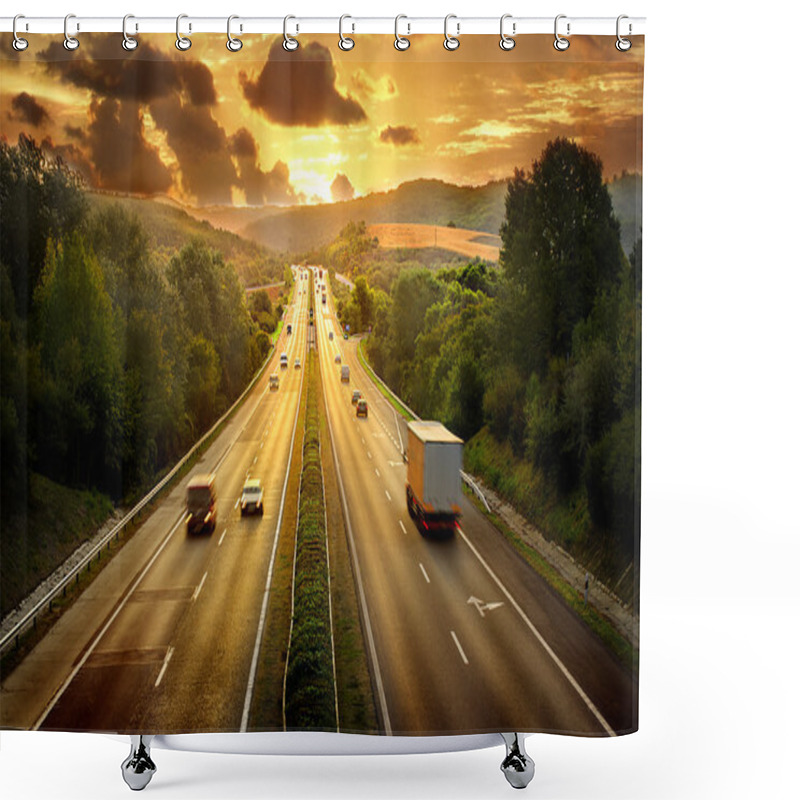 Personality  Highway Traffic In Sunset Shower Curtains