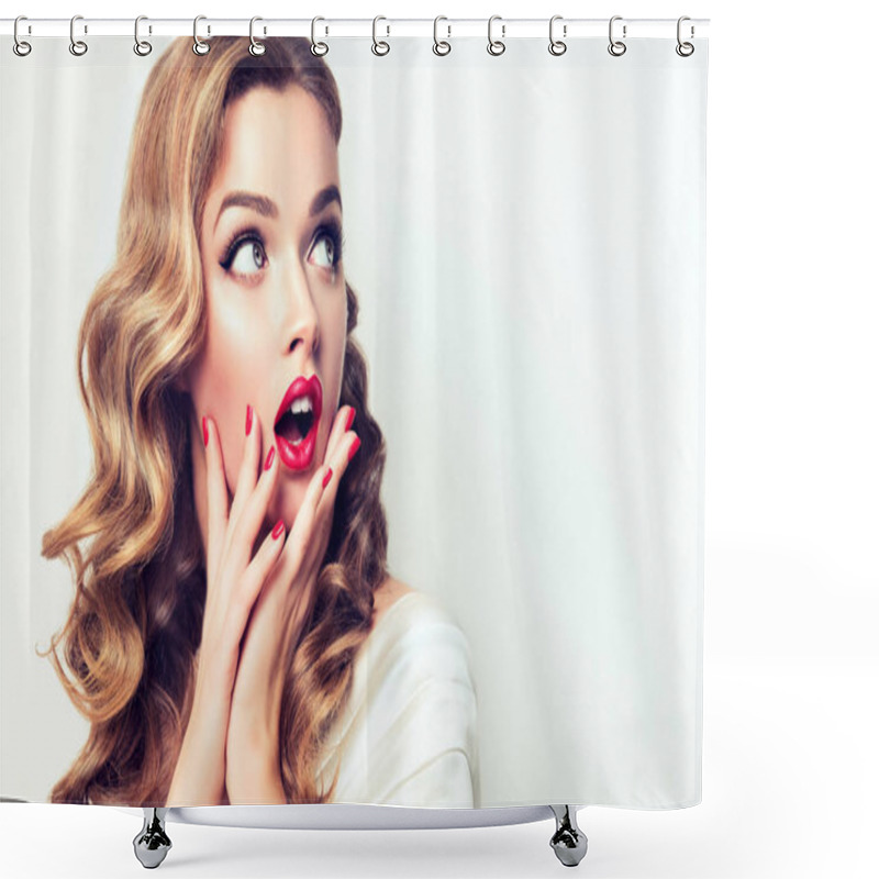 Personality  Beautiful Girl  With Curly Hair  Shower Curtains