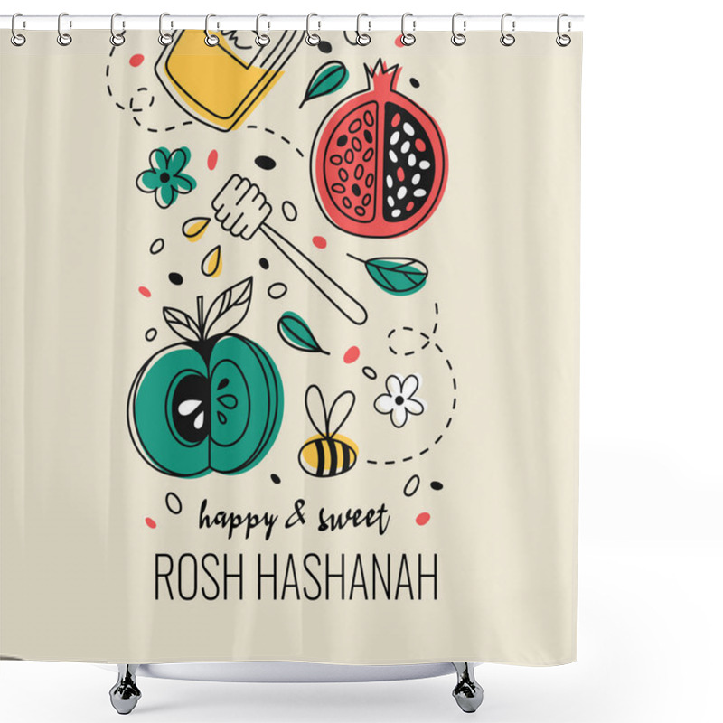 Personality  Rosh Hashanah Celebrational Postcard On Pastel Background Shower Curtains