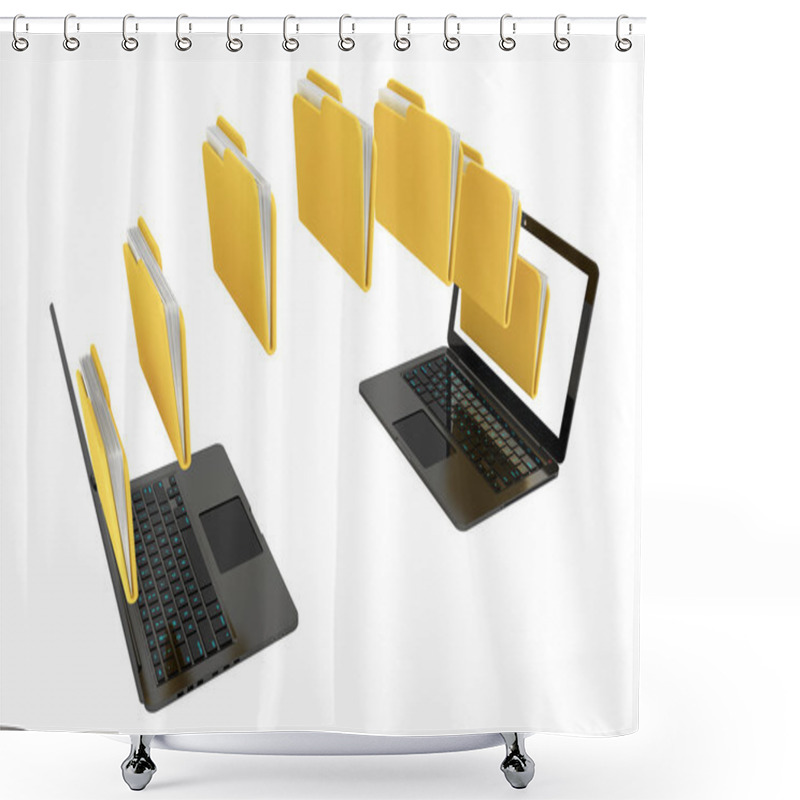 Personality  Two Laptop Computers With Folders Transferring Between Each Othe Shower Curtains