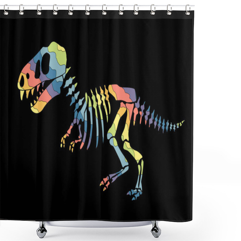 Personality  Dinosaur Skeleton . Original Design With Rainbow Dinosaur. Print For T-shirts, Textiles, Wrapping Papers, Webb. Drawn Vector Illustration Shower Curtains