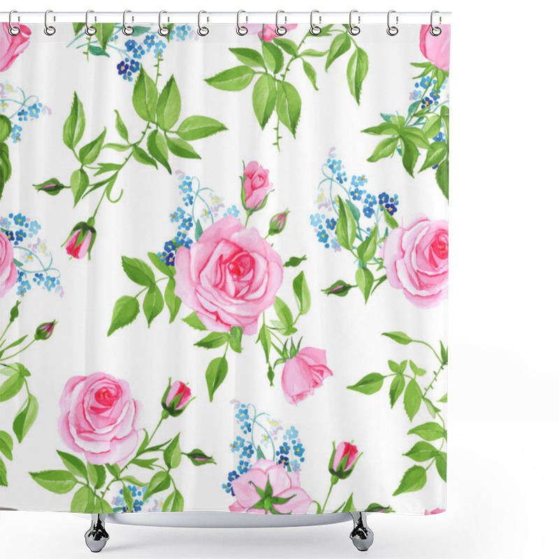 Personality  Forget-me-nots And Roses Seamless Vector Print Shower Curtains