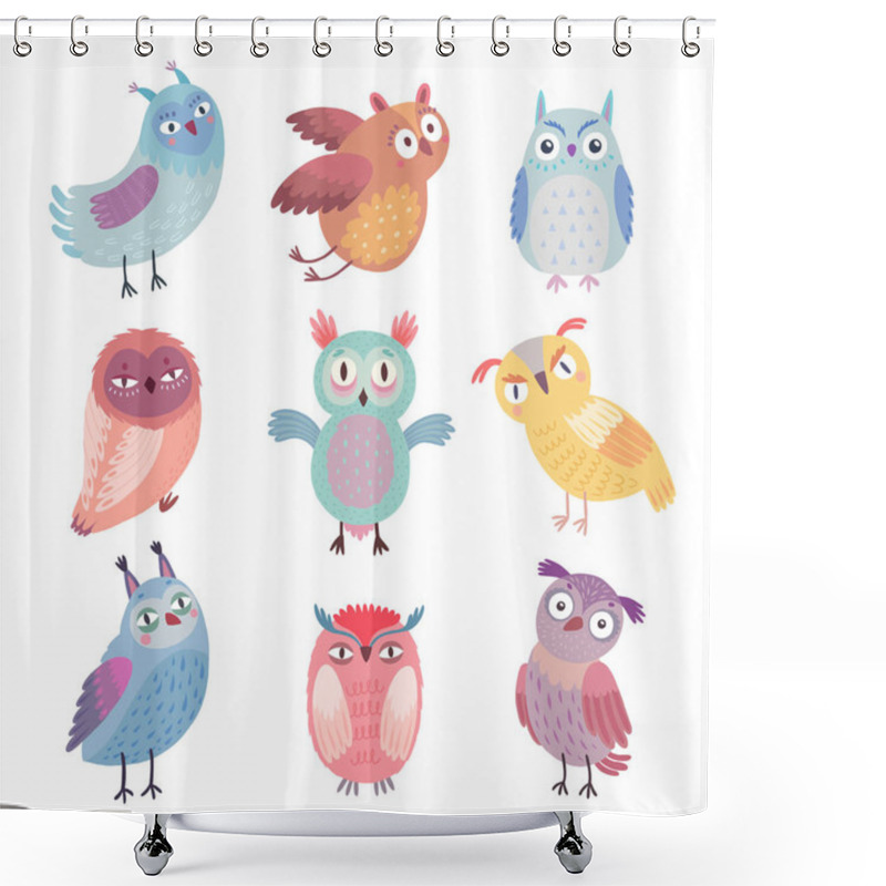 Personality  Cute Woodland Owls. Funny Characters With Different Mood. Vector Illustration. - Vector Illustration Shower Curtains