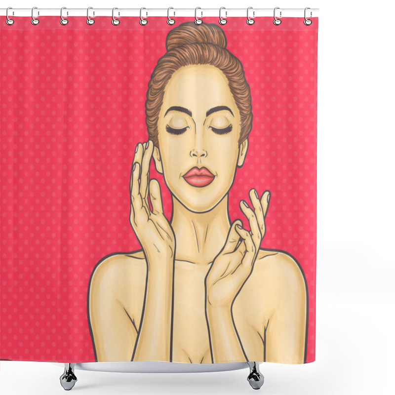 Personality  Pop Art Beautiful Young Woman Makes A Face Massage Shower Curtains