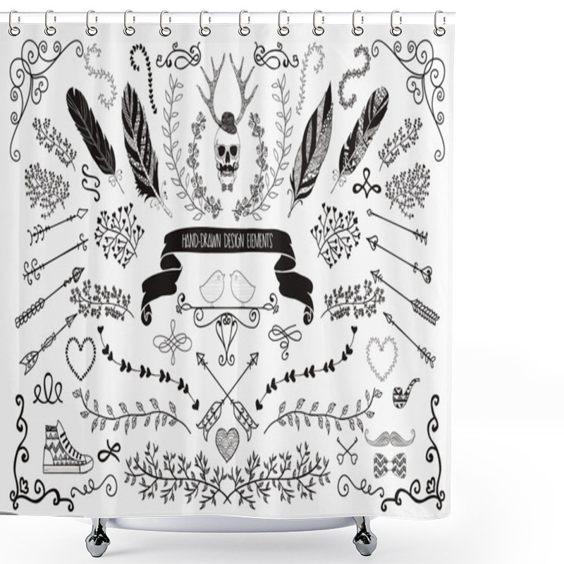 Personality  Hand-Drawn Floral Design Elements Shower Curtains