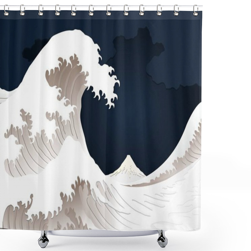 Personality  Paper Style Great Wave Background Shower Curtains