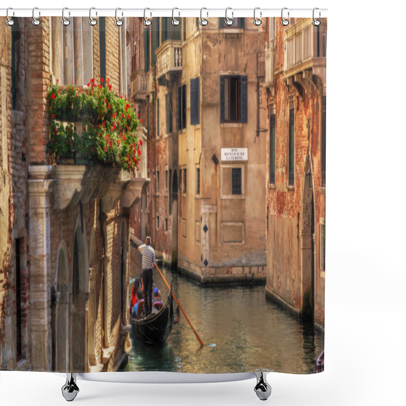 Personality  Venice, Italy. Gondola Floats On A Canal Among Old Venetian Architecture Shower Curtains