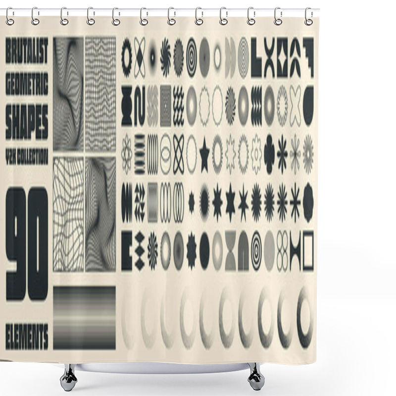 Personality  Brutalist Geometric Shapes, Modern Symbols. Groovy Checkered Pattern, Distorted Tiled Grid. Simple Elements, Forms. Retro Design, Trendy Contemporary Minimalist Style, Y2k. Vector Illustration. Shower Curtains