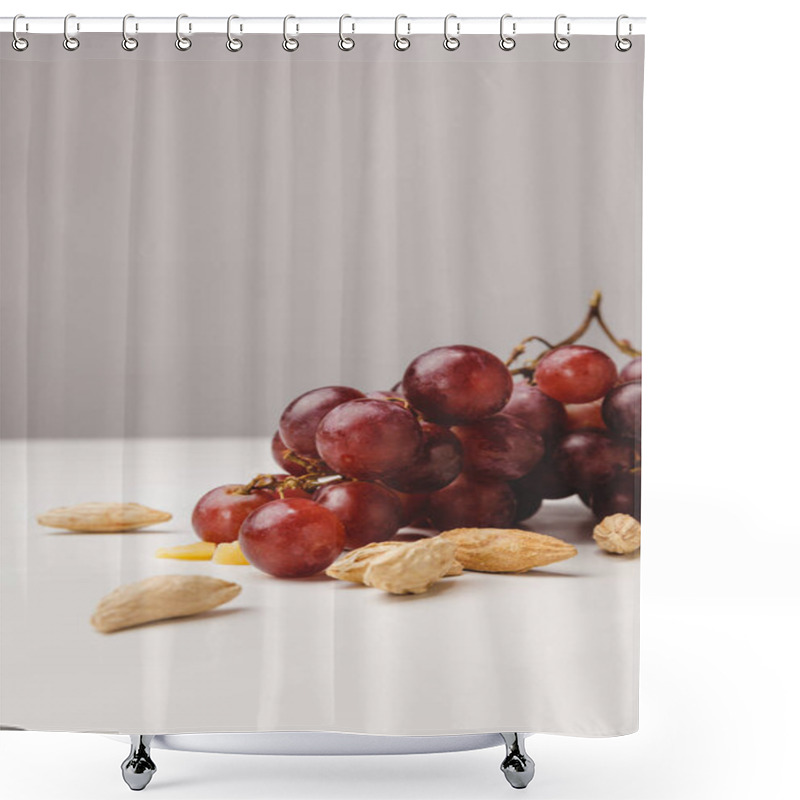 Personality  Close Up View Of Grapes And Almond On Gray  Shower Curtains