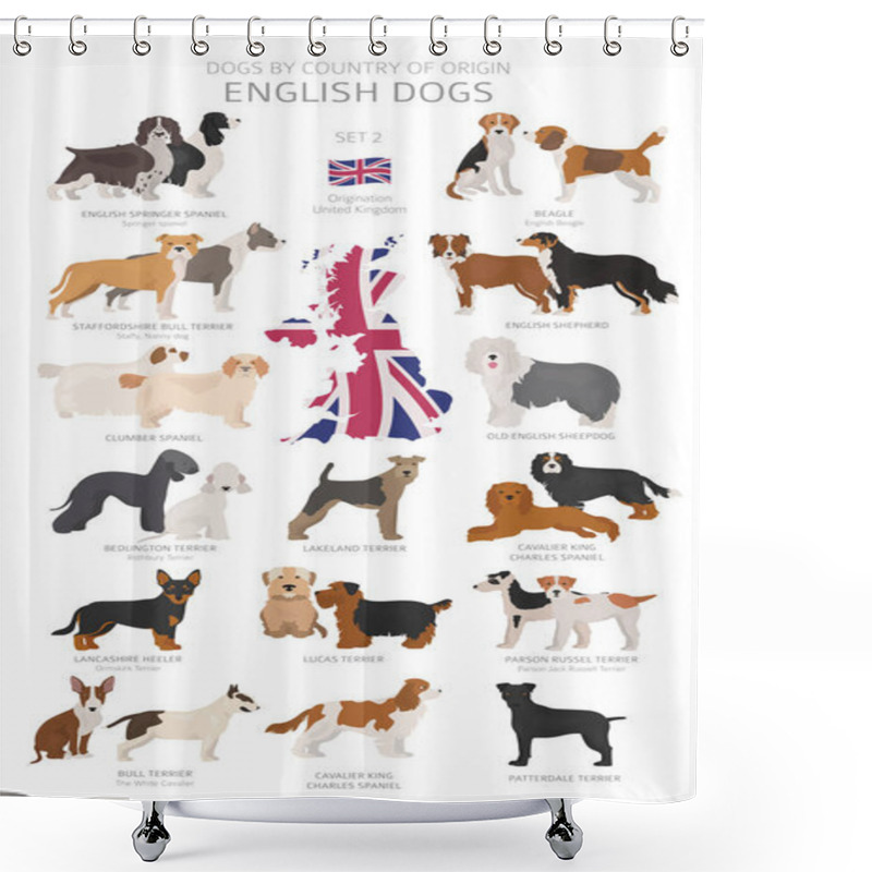 Personality  Dogs By Country Of Origin. English Dog Breeds. Shepherds, Huntin Shower Curtains