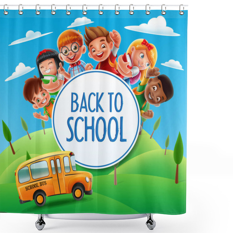 Personality  Vector Illustration Design Of Cartoon Little Children, Back To School Concept Shower Curtains