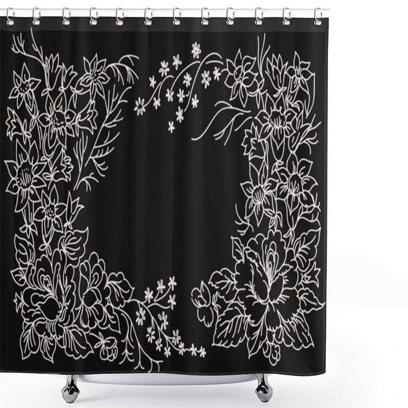 Personality  Card Frame With Bouquets Black Shower Curtains