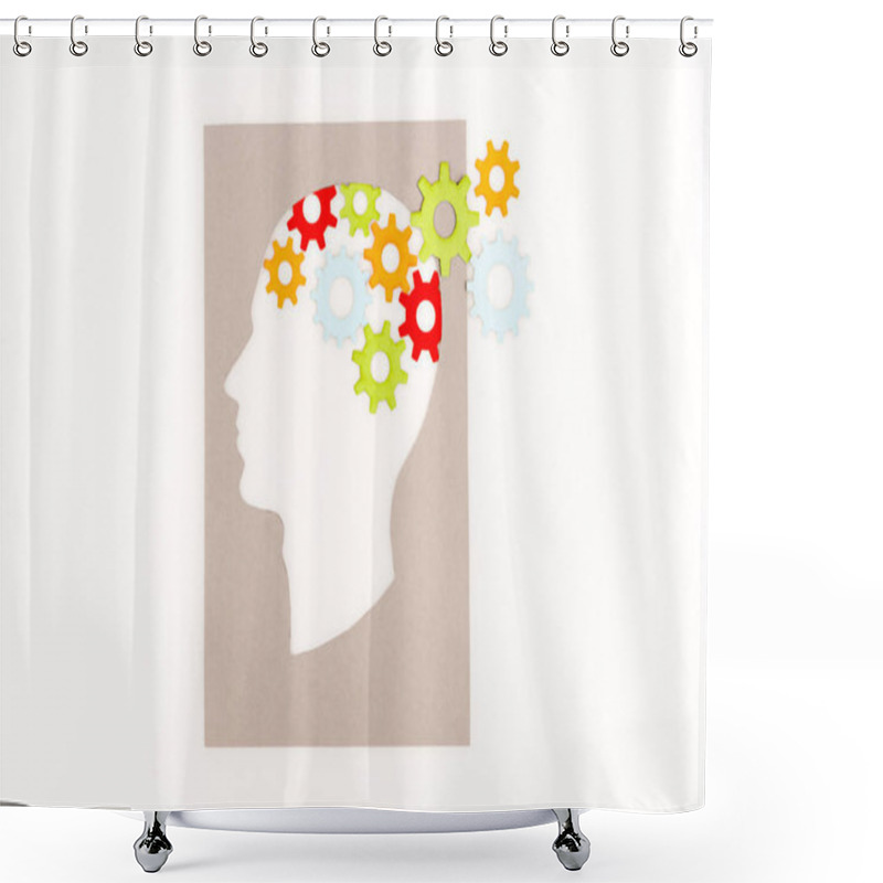 Personality  Top View Of Human Head Silhouette With Gears Isolated On White Shower Curtains