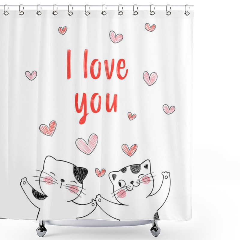 Personality  Lovely Couple Of Cats With Little Hearts For Valentines Day Card Shower Curtains