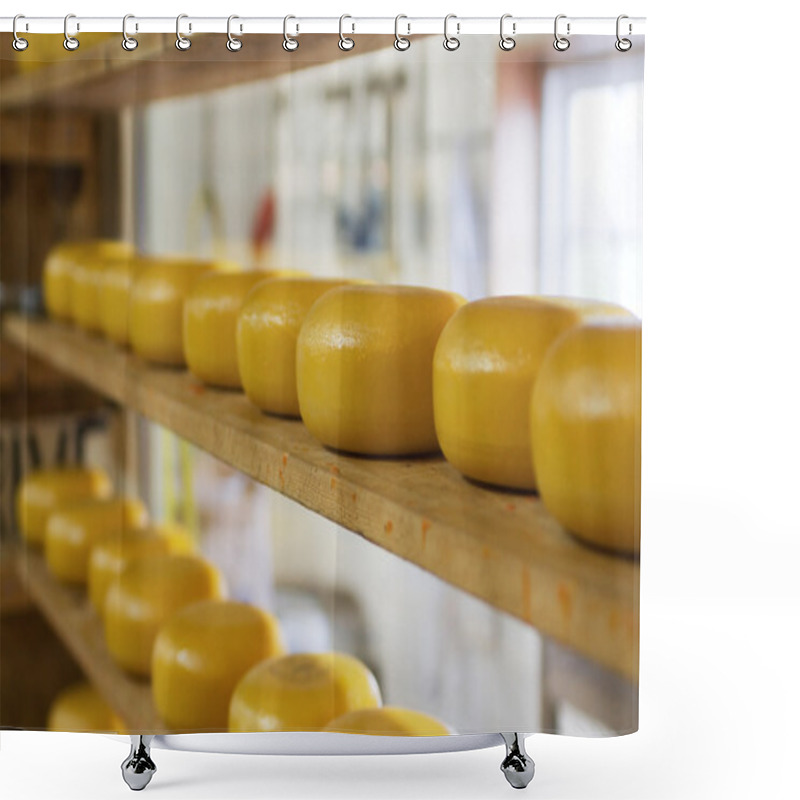 Personality  Rows Of Cheese Maturing In Factory Shower Curtains