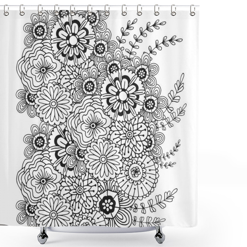 Personality  Vector Pattern With Doodle Ornament Of Flowers.  Shower Curtains