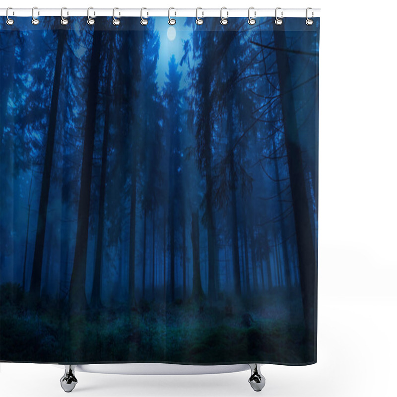 Personality  Foggy Evergreen Forest At Night Time Shower Curtains