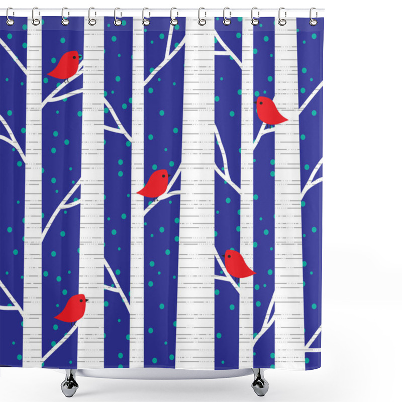 Personality  Birds On White Trees Shower Curtains