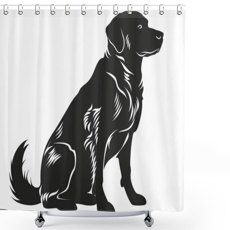 Personality  A Sleek Silhouette Of A Sitting Black Labrador Retriever, Showcasing Its Noble Posture And Alert Demeanor. Shower Curtains