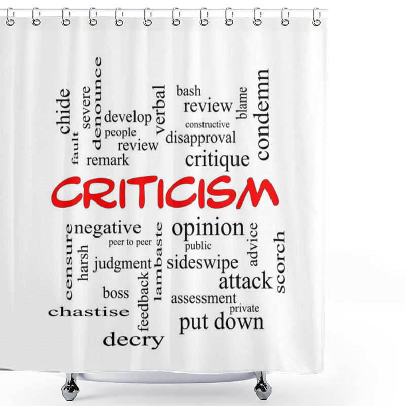 Personality  Criticism Word Cloud Concept In Red Caps Shower Curtains