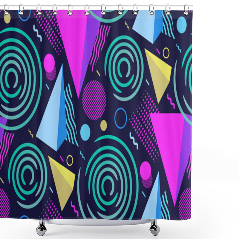 Personality  Seamless Geometric Pattern. Various Shapes On A Dark Purple Background. Shower Curtains