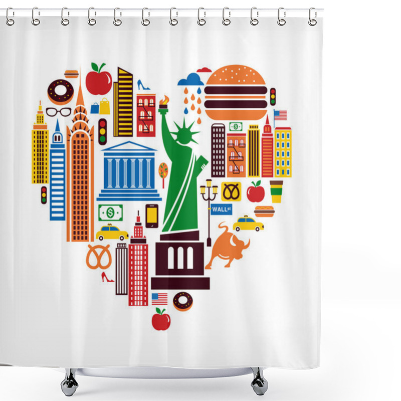 Personality  New York Love - Heart Shape With Many Vector Icons Shower Curtains