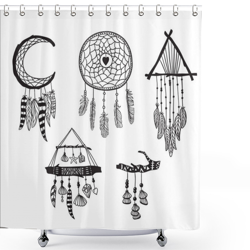 Personality  Set Of Dreamcatchers. Design Elements In Boho Style Shower Curtains