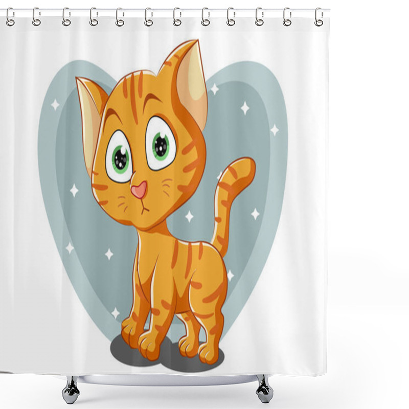 Personality  A Little Cute Orange Cat With Green Eyes, Design Animal Cartoon Vector Illustration Shower Curtains