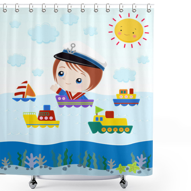 Personality  Little Captain In Ship Shower Curtains