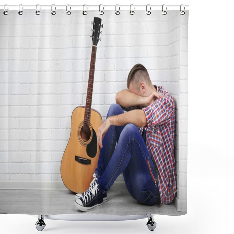 Personality  Young Musician With Guitar Shower Curtains