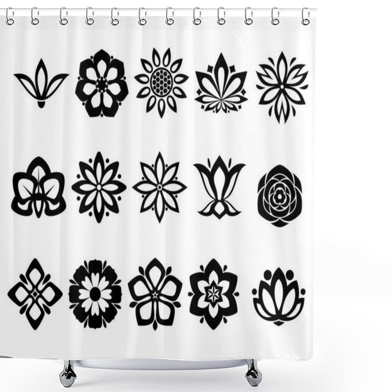 Personality  Flower Silhoutte Icons Collection, Minimal Thin Line Flower Icon Shower Curtains