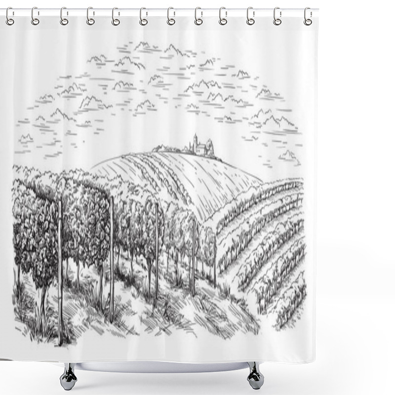 Personality  Vine Plantation Hills, Trees, Clouds On The Horizon Shower Curtains