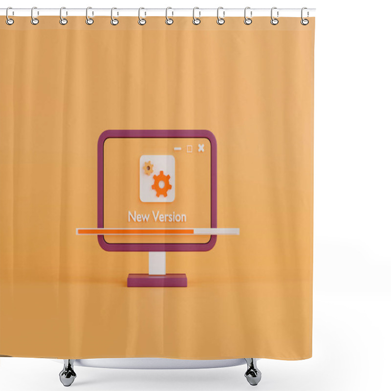 Personality  3d Rendering Computer Monitor With Update Interface On Orange Background. Shower Curtains