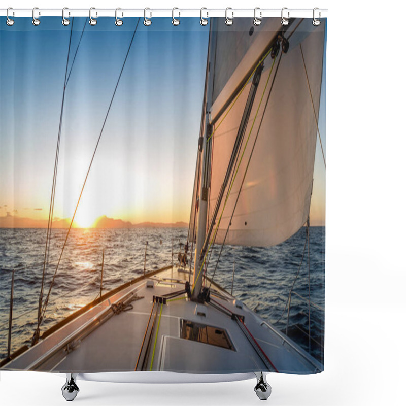 Personality  Chasing The Sun At Sailing Yacht Shower Curtains