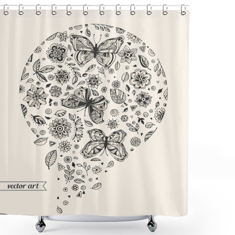 Personality  Rounded Natural Pattern With Butterflies Shower Curtains