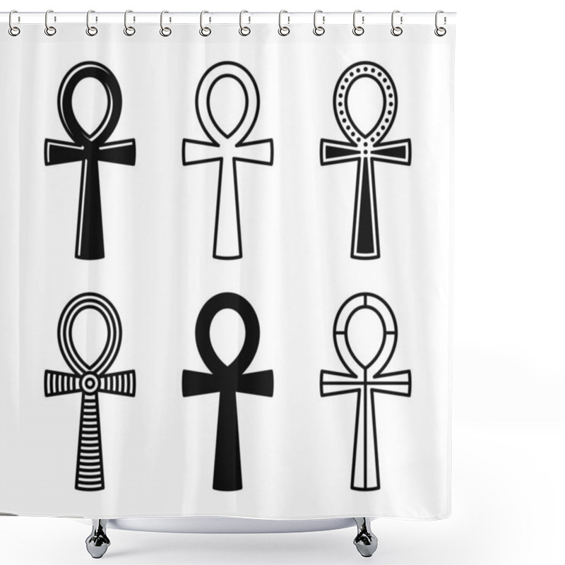 Personality  Egyptian Cross Ankh Icon Set On White Background. Vector Shower Curtains