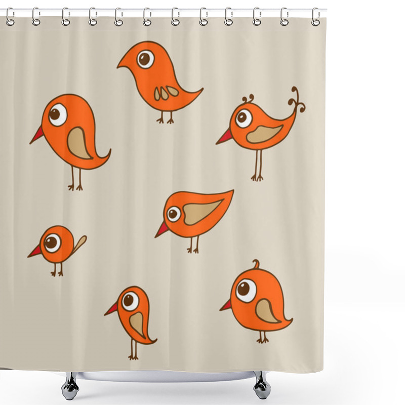 Personality  Hand Drawn Funny Birds Shower Curtains